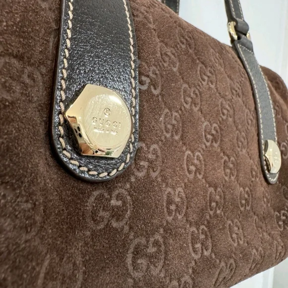 Gucci Charmy Boston Brown Suede Leather bag With Dust Bag. 11"Wx6"H 4.25D - Picture 2 of 11